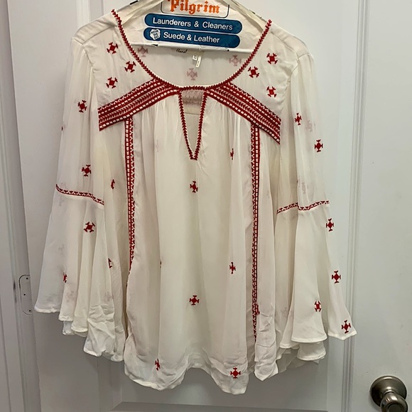 Anthropologie Flowy Embroidered Long Sleeve Shirt - Picture 2 of 6